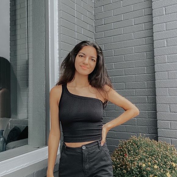 Nikibiki Tops - One Shoulder Ribbed Black Crop Top